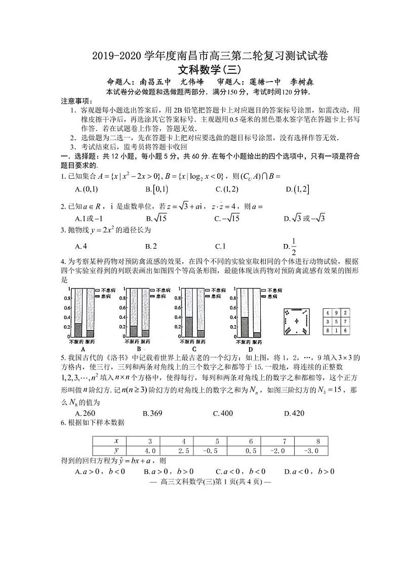 江西省南昌市2020届高三第二轮复习测试卷文科数学（三） PDF版含解析01