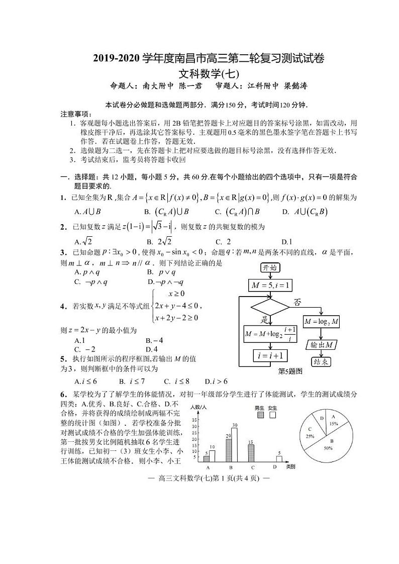 江西省南昌市2020届高三第二轮复习测试卷文科数学（七） PDF版含解析01