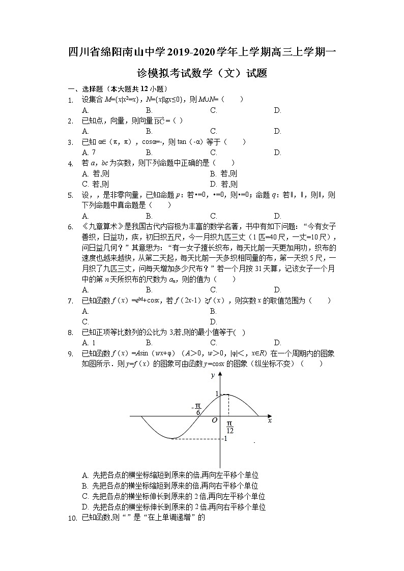 四川省绵阳南山中学2020届高三上学期一诊模拟考试数学（文）试题 Word版含解析01