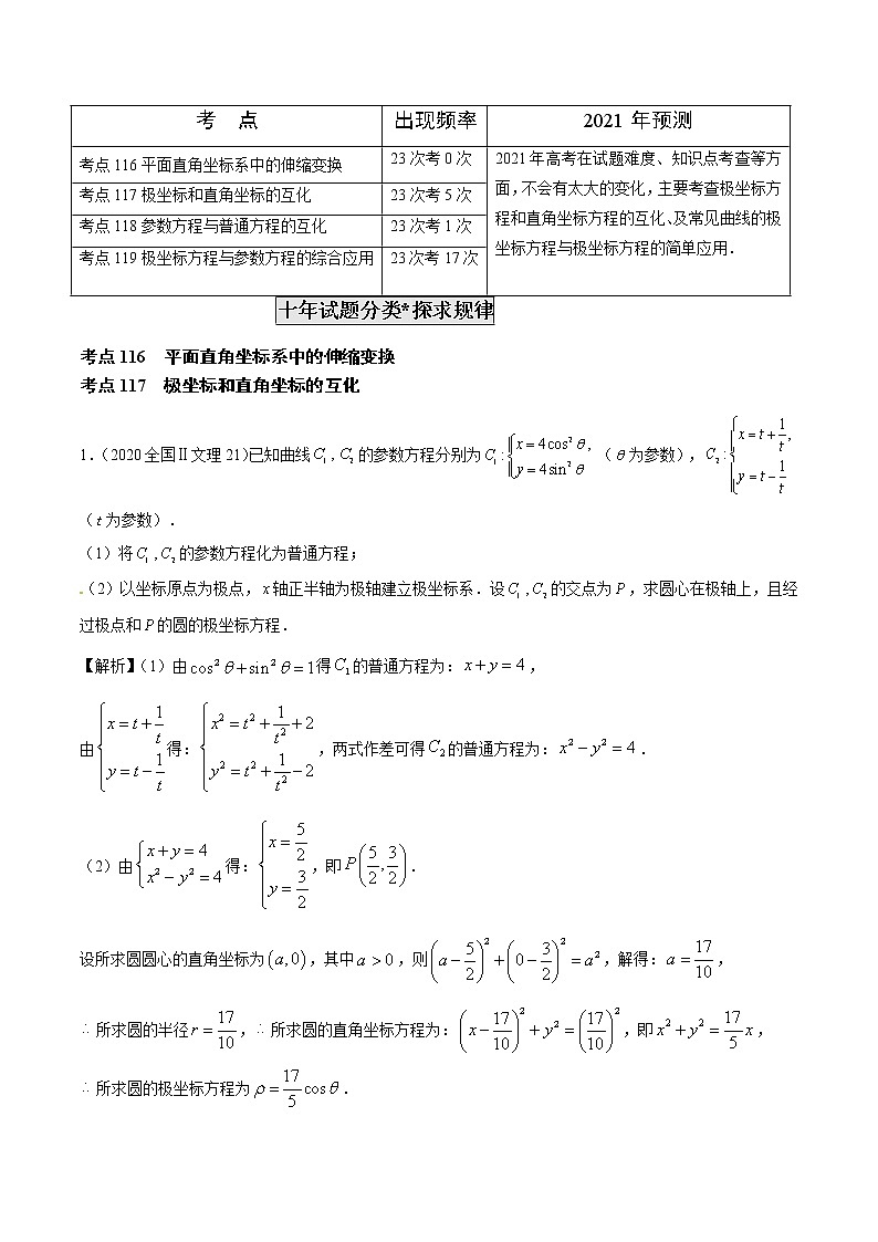 高考数学真题专项练习   专题34  极坐标系与参数方程（解析版）第2页
