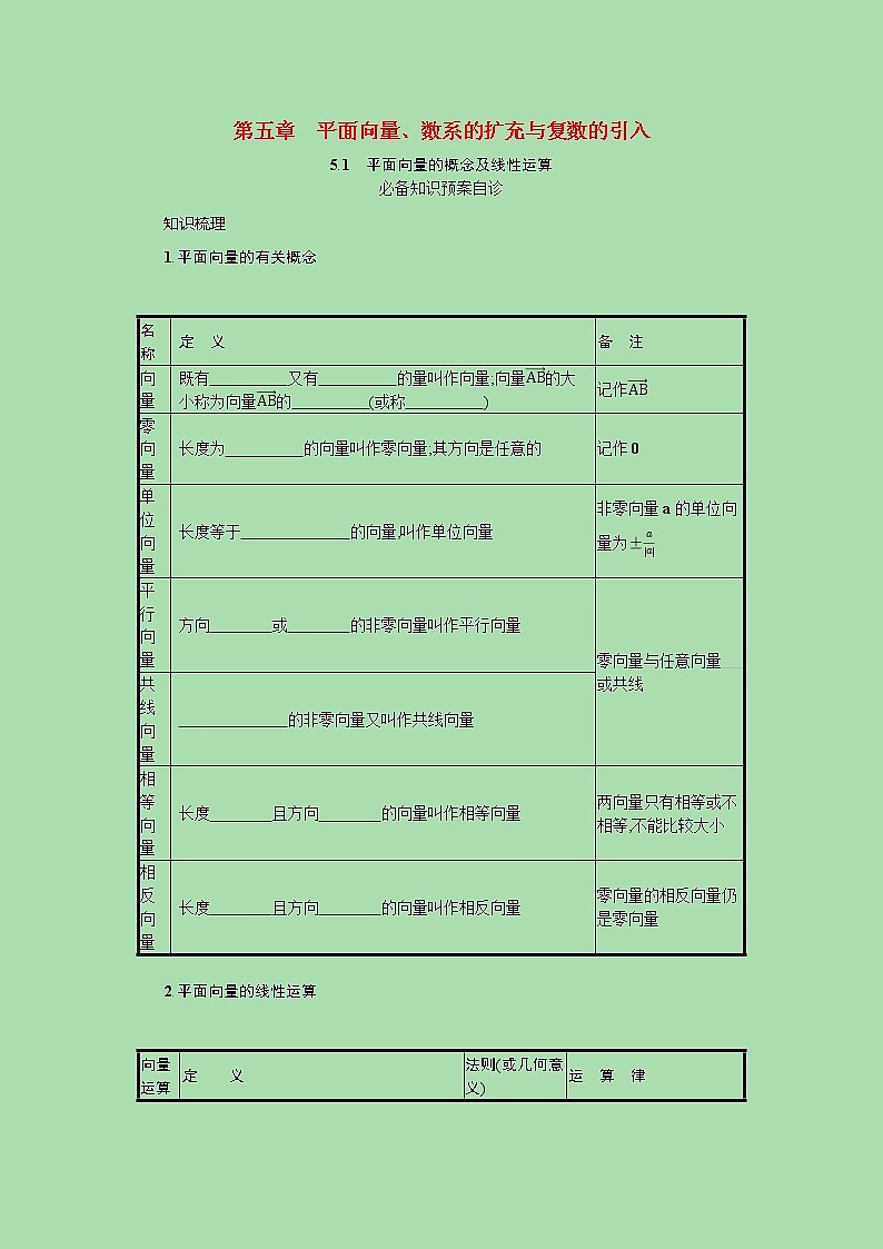 全国统考2022高考数学一轮复习第五章平面向量数系的扩充与复数的引入学案理含解析打包4套北师大版 学案01