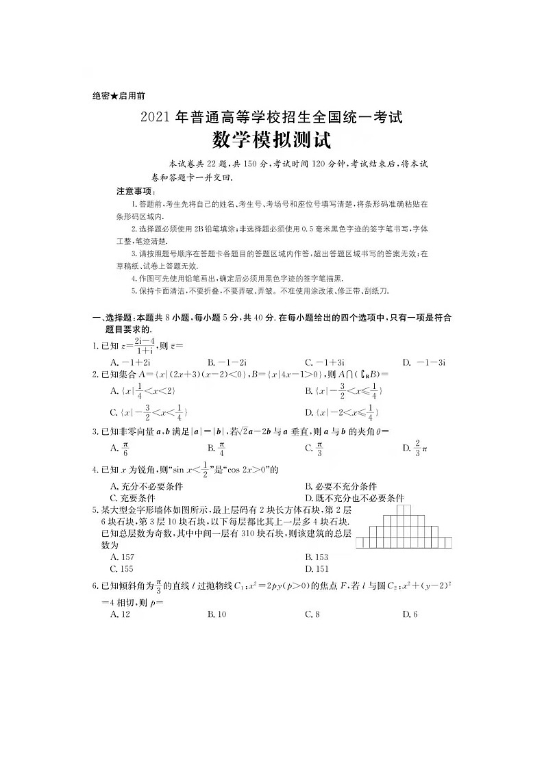 2021年普通高等学校招生全国统一考试第1页