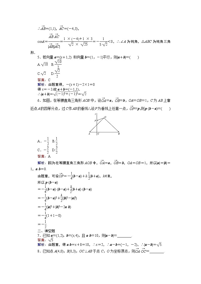 高中人教A版数学必修4（45分钟课时作业与单元测试卷）：第25课时 平面向量的数量积的坐标表示、模、夹角 Word版含解析第2页