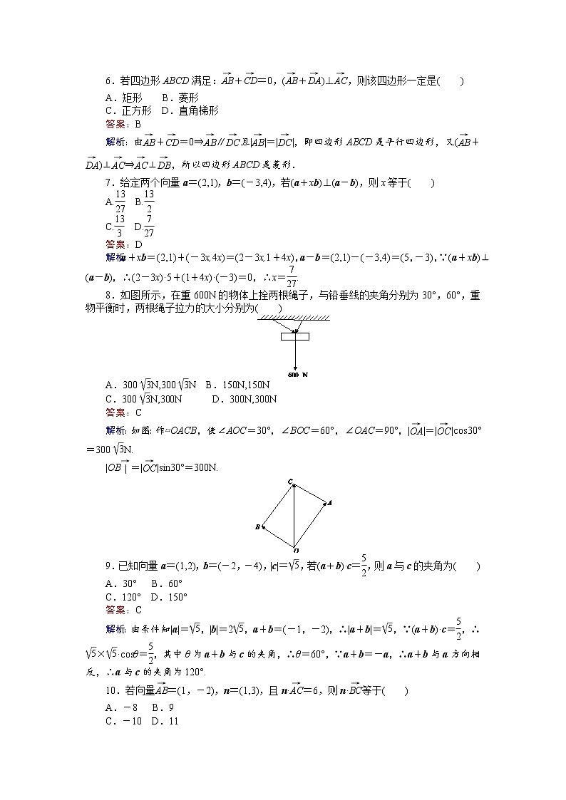 高中人教A版数学必修4：第二章 章末检测 Word版含解析第2页