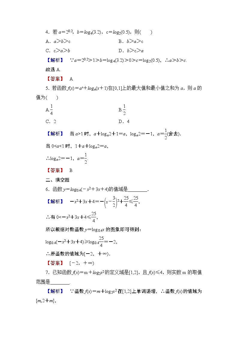 2018版高中数学（人教A版）必修1同步练习题：第2章 2.2.2 第2课时 对数函数及其性质的应用02