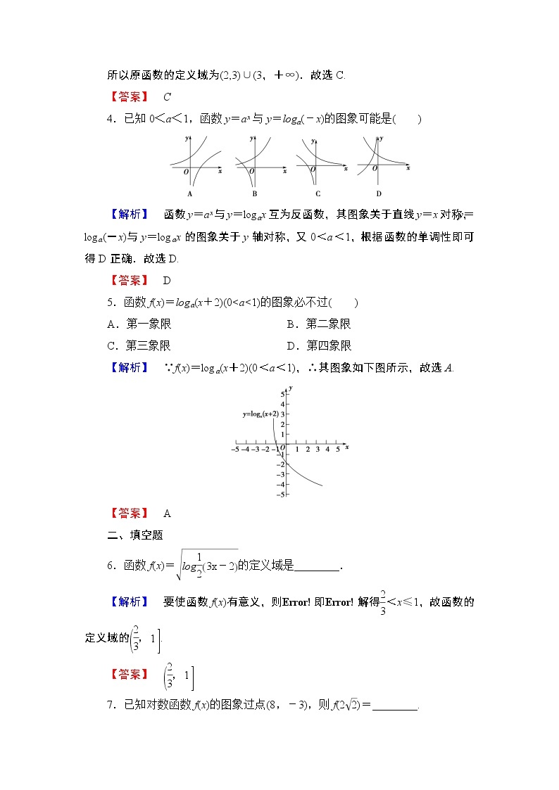 2018版高中数学（人教A版）必修1同步练习题：第2章 2.2.2 第1课时 对数函数的图象及性质02