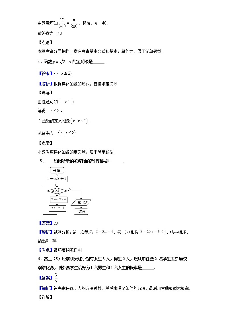 2020届江苏省苏州市五校高三上学期12月月考数学试题（解析版）02