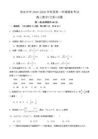 2020届陕西省西安中学高三上学期期末考试数学（文）试题