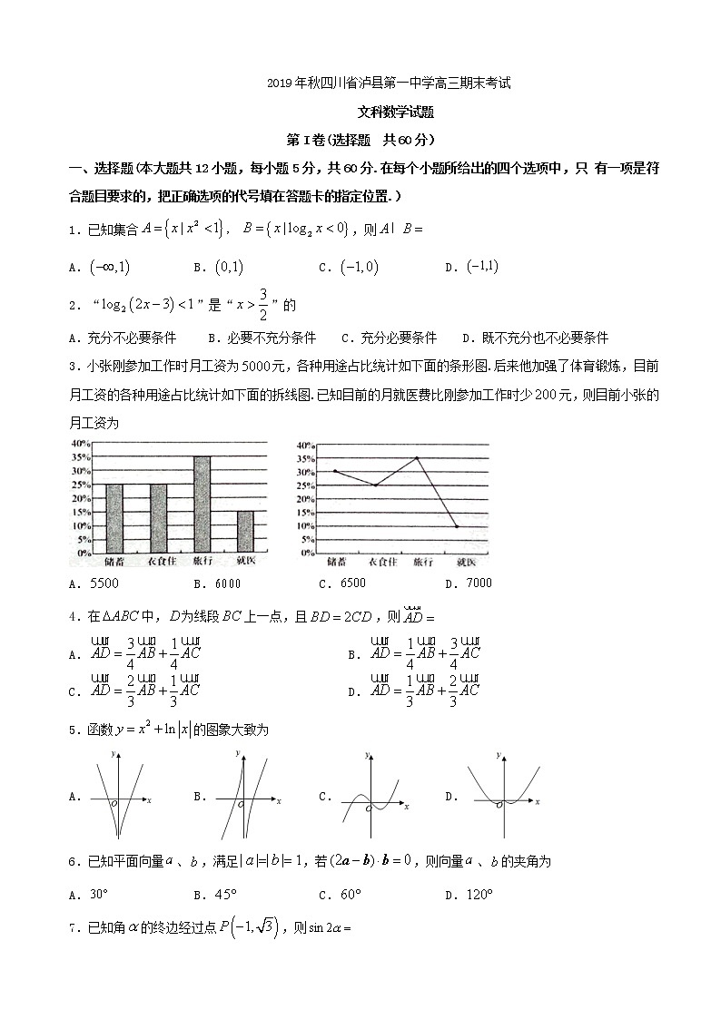 2020届四川省泸县第二中学高三上学期期末考数学（文）试题01
