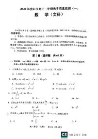 2020届辽宁省沈阳市高三上学期教学质量检测（一）数学（文）试题 PDF版