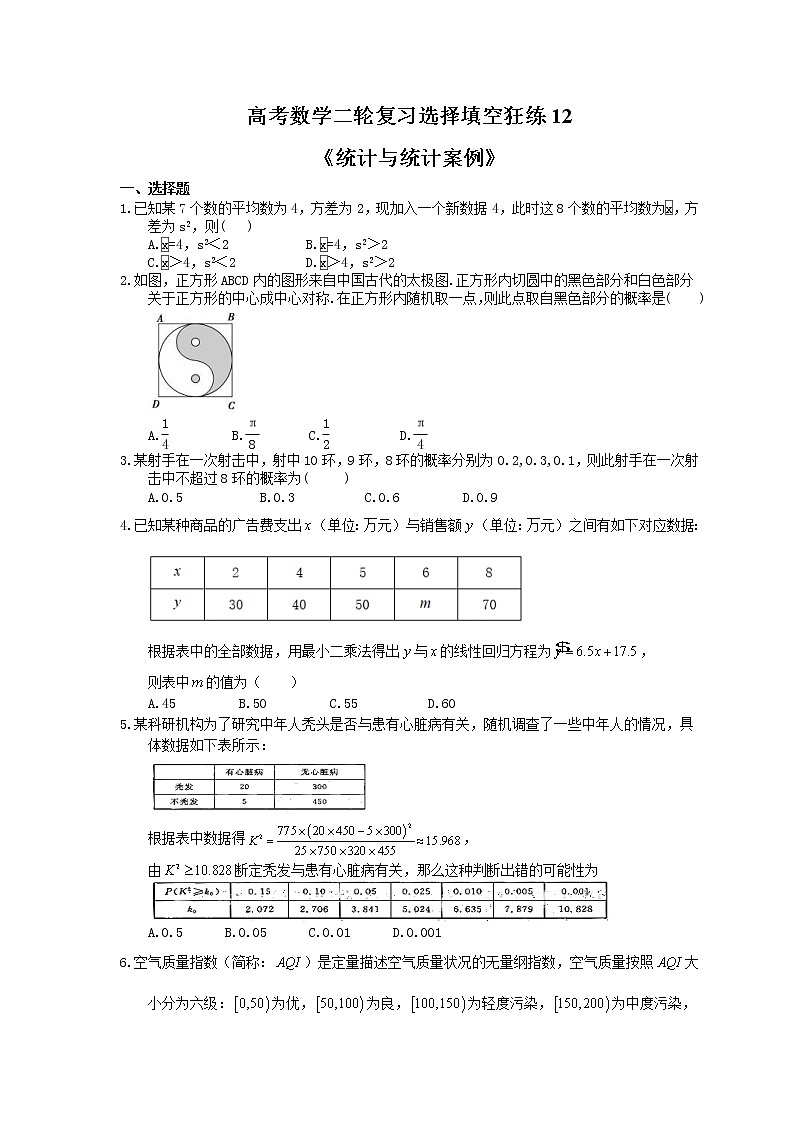 2021年高考数学二轮复习选择填空狂练12《统计与统计案例》（含答案详解）01