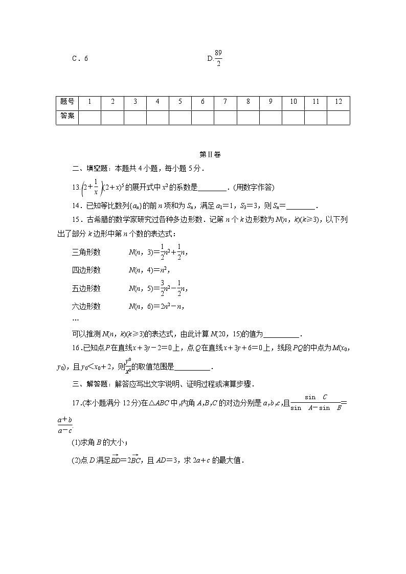 全国统考版2021届高考数学二轮复习验收仿真模拟卷八理含解析03