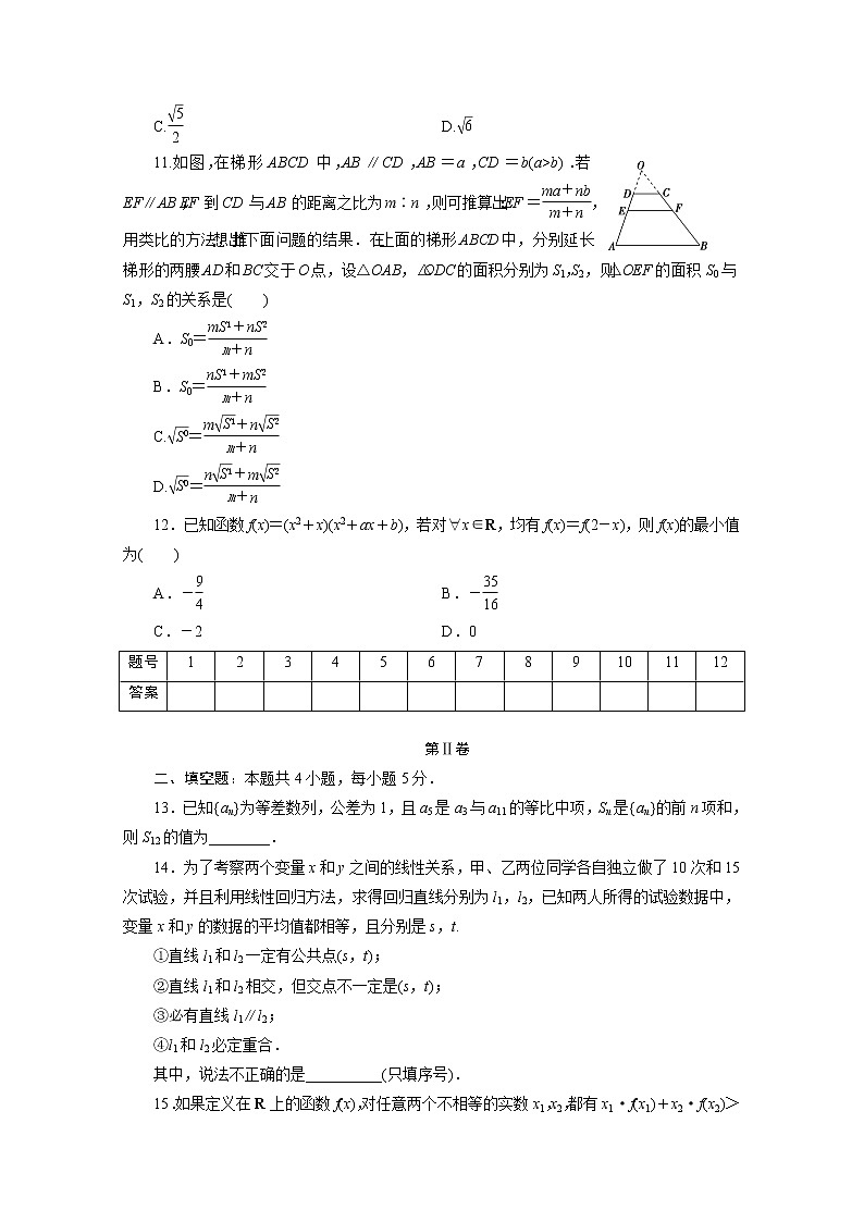 全国统考版2021届高考数学二轮复习验收仿真模拟卷十七理含解析03