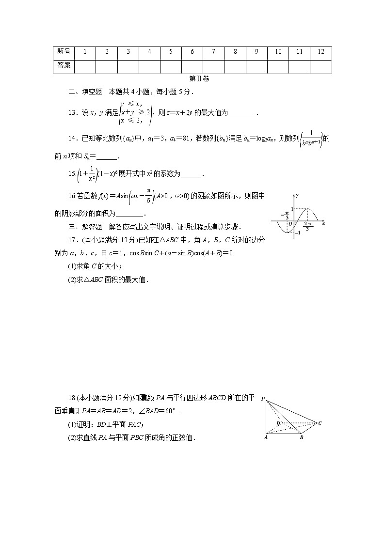 全国统考版2021届高考数学二轮复习验收仿真模拟卷五理含解析03