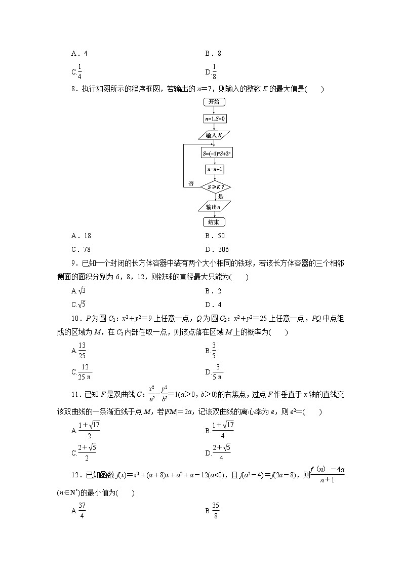 全国统考版2021届高考数学二轮复习验收仿真模拟卷四理含解析02
