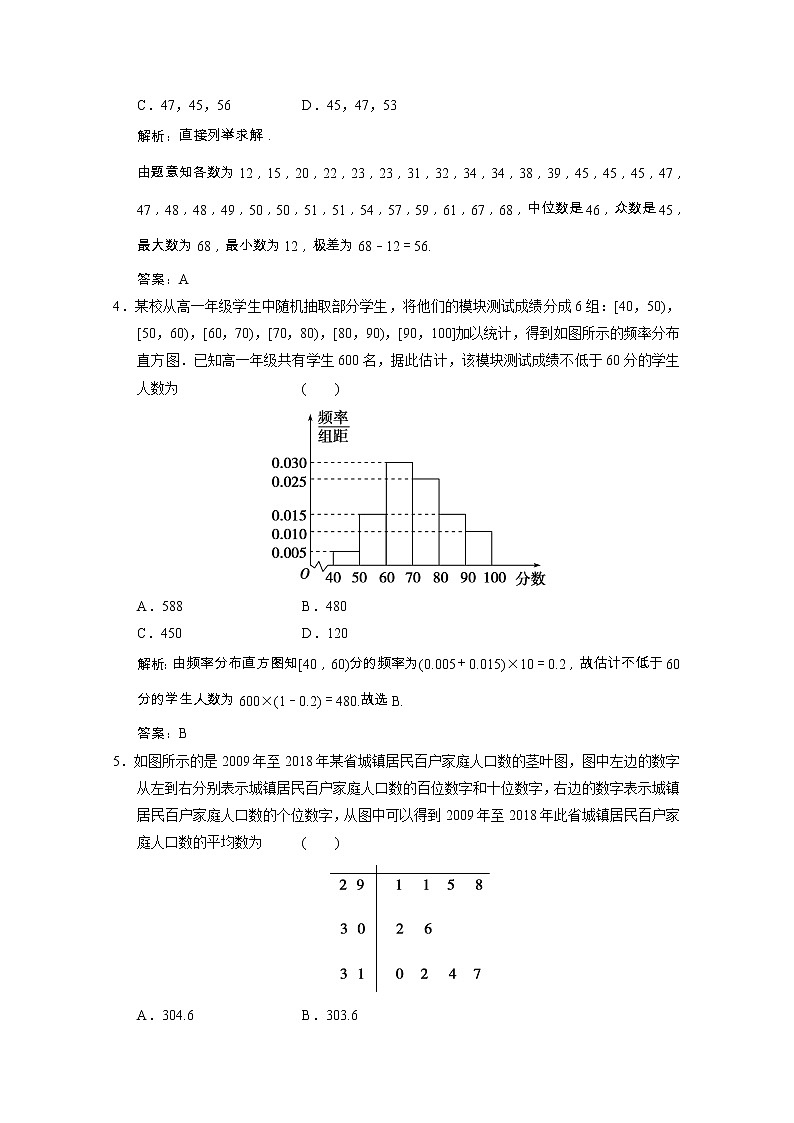 【新人教A版】必修3高中数学第二章统计2.2.1用样本的频率分布估计总体分布课时跟踪训练（含解析）02