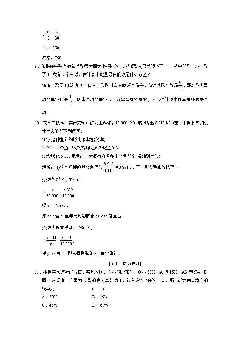 【新人教A版】必修3高中数学第三章概率3.1.2概率的意义课时跟踪训练（含解析）第3页