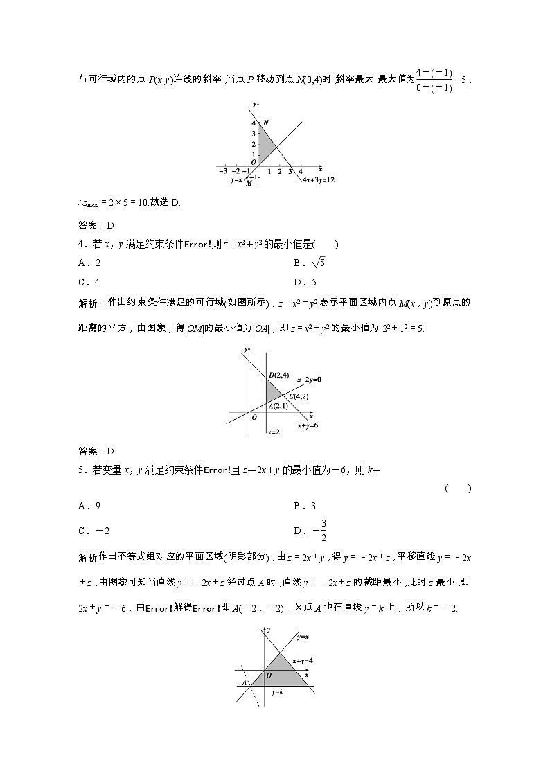 【新人教A版】必修5 高中数学第三章不等式3.3.2简单的线性规划问题课时跟踪训练（含解析）02