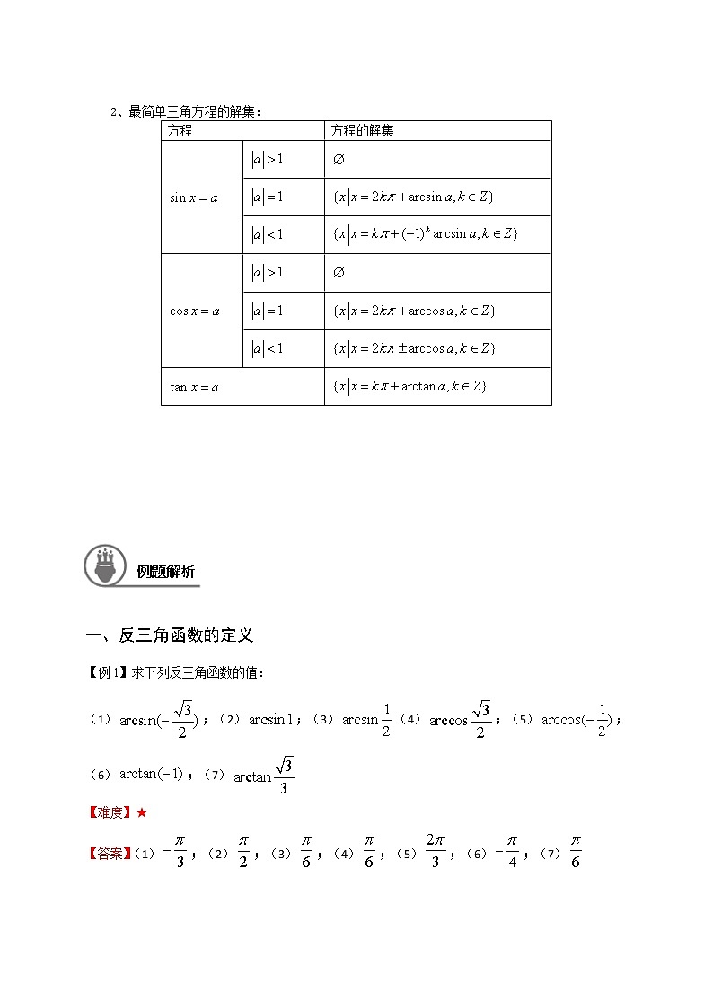 数学沪教版高一下册第六章反三角函数与最简三角方程教案第3页