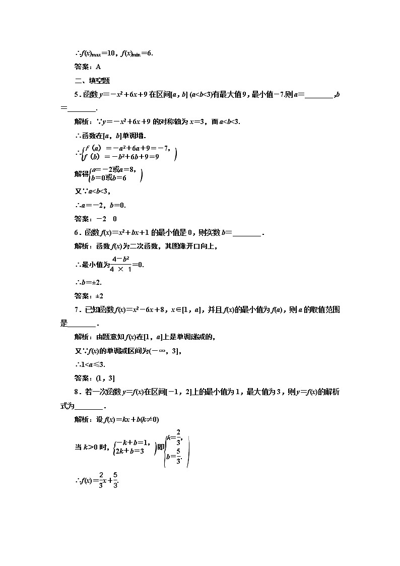 2017-2018学年高中数学人教A版必修1练习：1.3.1 第二课时 函数的最大（小）值 课下检测 Word版含解析02
