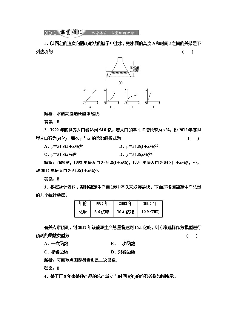 2017-2018学年高中数学人教A版必修1练习：3.2.1 几类不同增长的函数模型 课堂强化 Word版含解析01