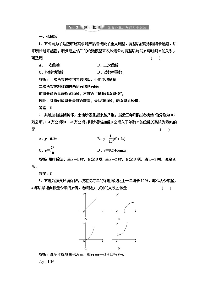 2017-2018学年高中数学人教A版必修1练习：3.2.1 几类不同增长的函数模型 课下检测 Word版含解析01