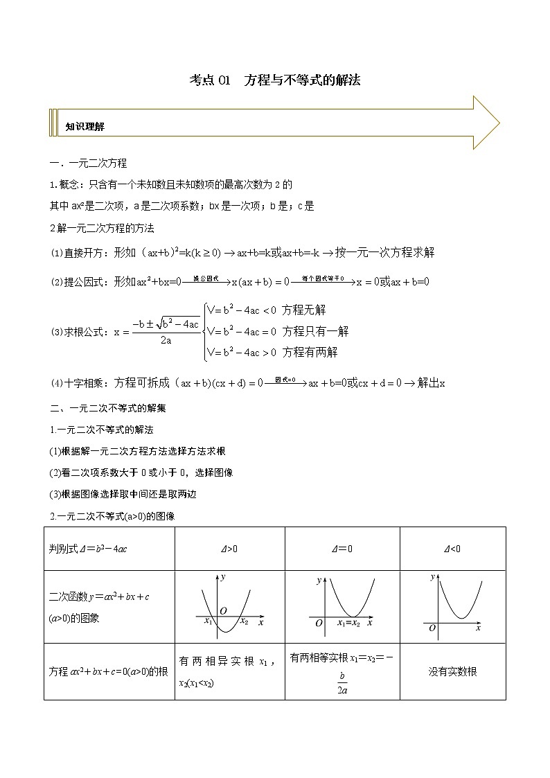 2021年高考艺术生数学基础复习 考点01 方程与不等式的解法（教师版含解析）第1页