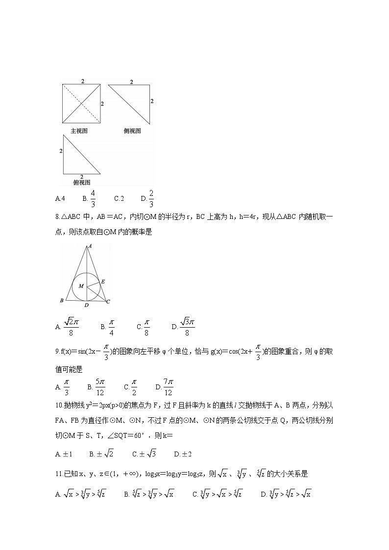 河南省非凡吉创联盟2021届高三下学期3月调研考试 数学（理）试卷02