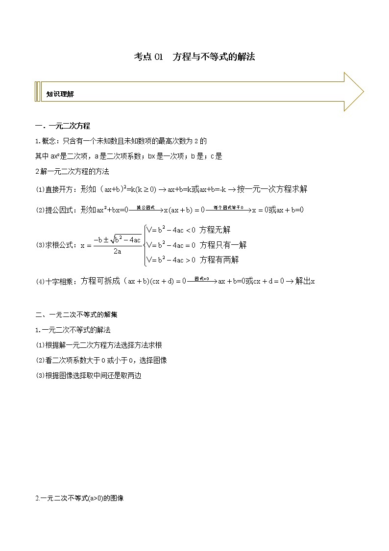 2021年高考艺术生数学基础复习 考点01 方程与不等式的解法（学生版）第1页