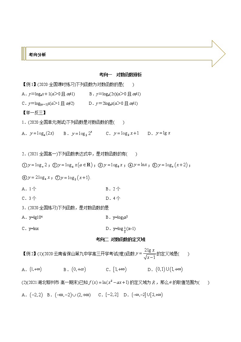 2021年高考艺术生数学基础复习 考点32 对数函数（学生版） 教案02