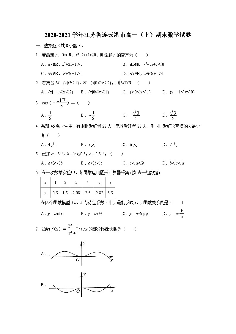 江苏省连云港市2020-2021学年高一上学期期末数学试题（解析版）01
