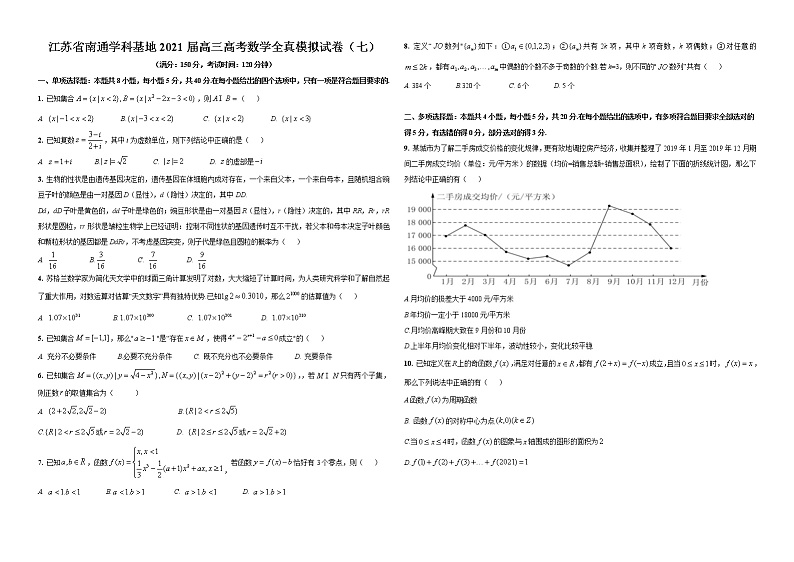 江苏省南通学科基地2021届高三高考数学全真模拟试卷（七）01