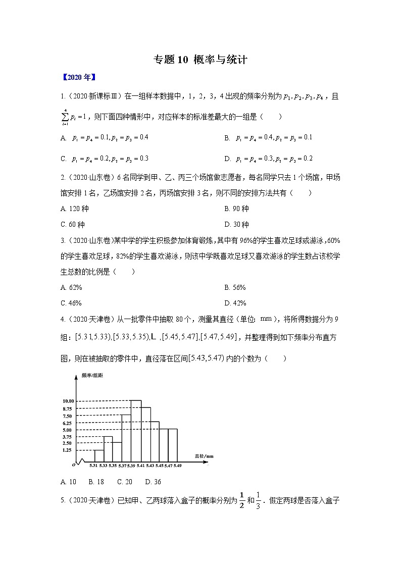五年高考（2016-2020）高考数学（理）真题分项详解——专题10 概率与统计01