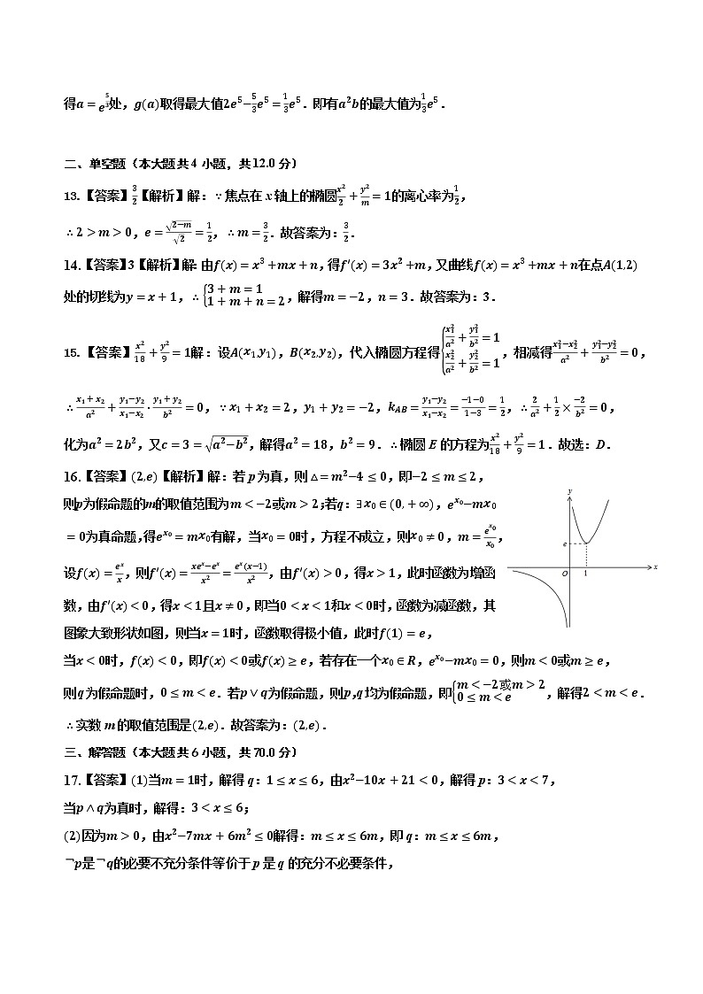 高2022届高二下期阶段测试(理）答案和解析第3页