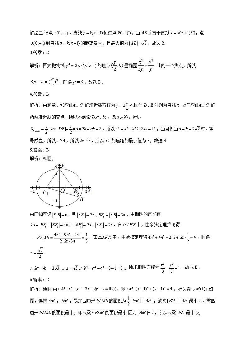 高考数学三年真题专项汇编卷（2018-2020）考点九 ：平面解析几何（有答案）第3页