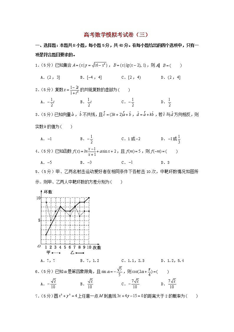 2021年高考数学模拟考试卷三含解析01