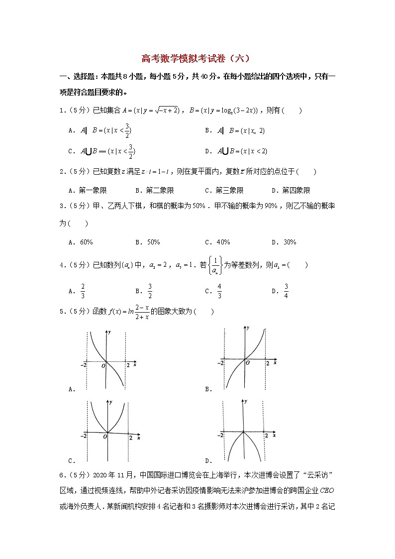 2021年高考数学模拟考试卷六含解析第1页