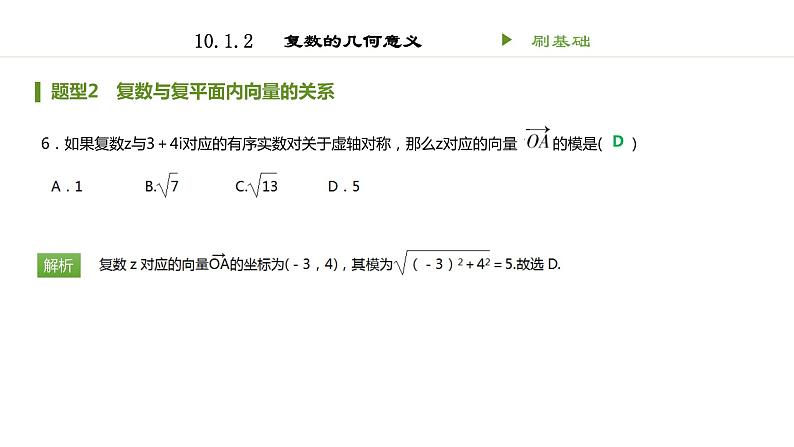 人教B版（2019）高中数学必修第四册 第十章复数10.1.2复数的几何意义 同步刷题 课件（共14张PPT）06