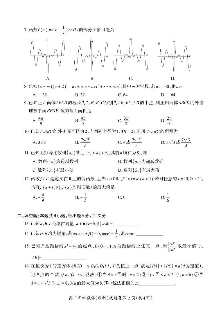 安徽省芜湖市2021届高三下学期5月二模考试 数学（理）（PDF版）第2页