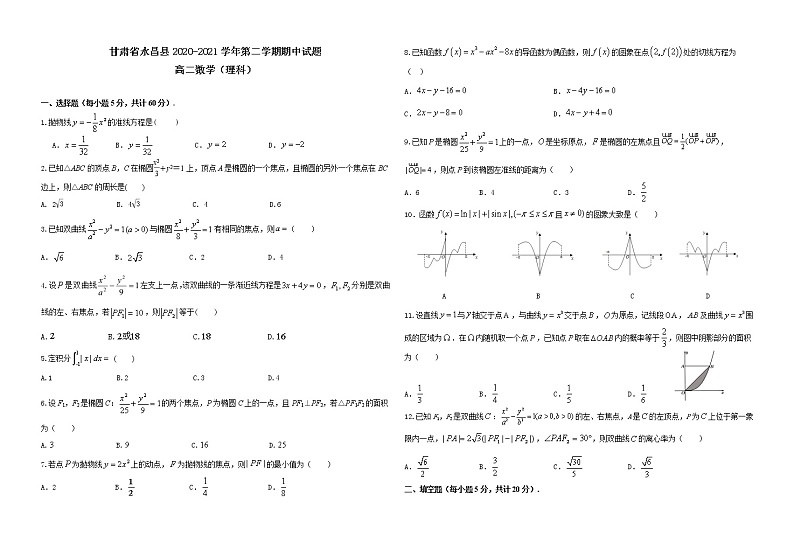 甘肃省永昌县2020-2021学年高二下学期期中理科数学试题（word版 含答案）01