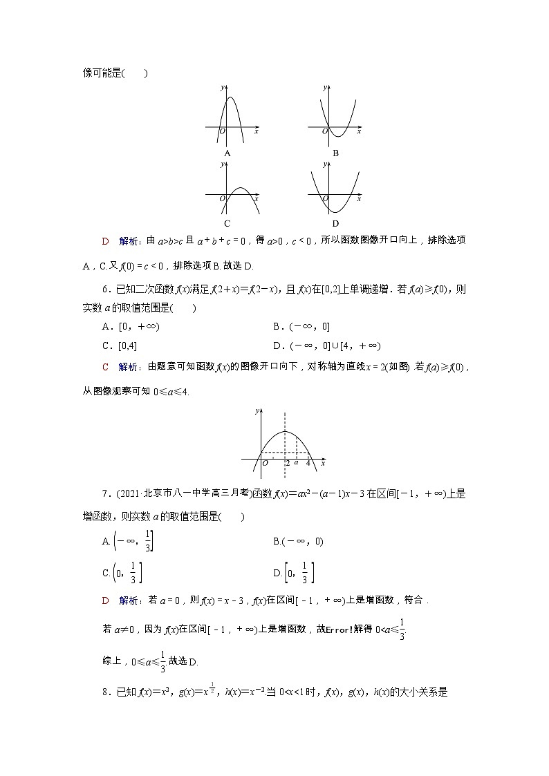 2022版新教材高考数学一轮复习9二次函数与幂函数训练含解析新人教B版第2页
