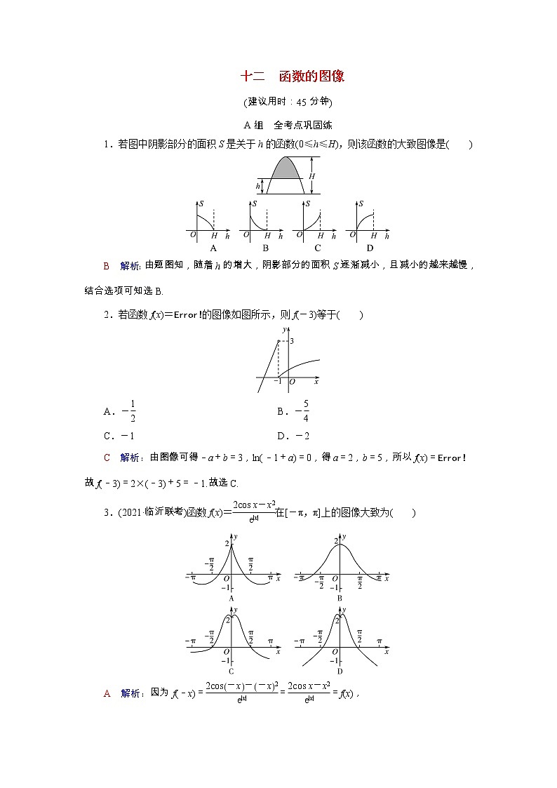 2022版新教材高考数学一轮复习12函数的图像训练含解析新人教B版01