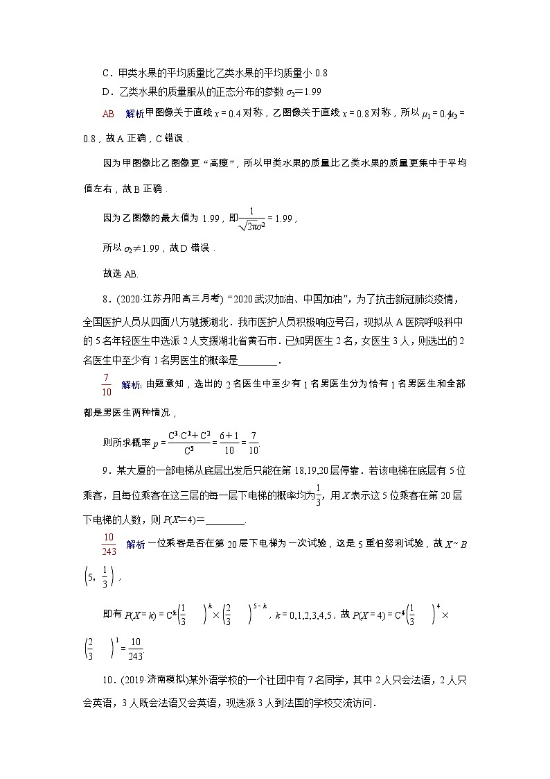 2022版新教材高考数学一轮复习61二项分布超几何分布与正态分布训练含解析新人教B版第3页