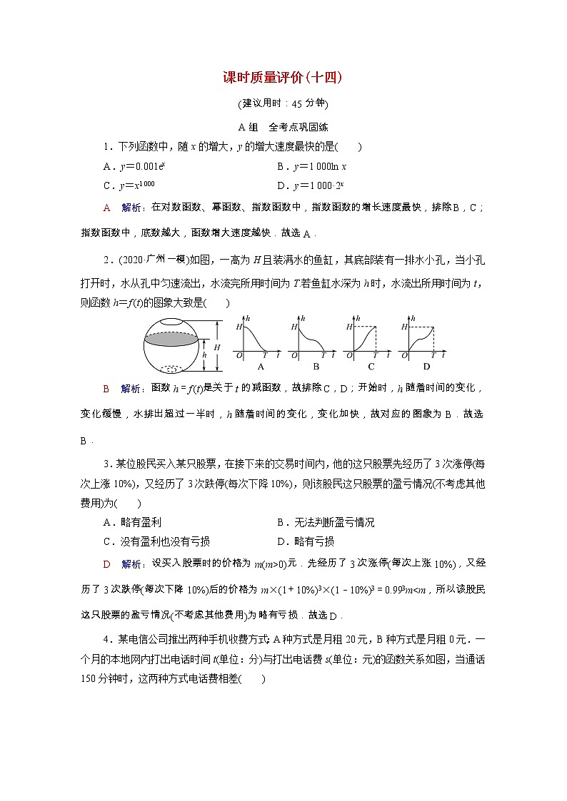 2022版新教材高考数学一轮复习课时质量评价14函数模型及其应用含解析新人教A版 试卷01