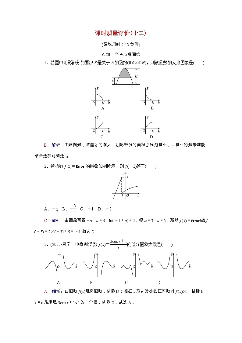 2022版新教材高考数学一轮复习课时质量评价12函数的图象含解析新人教A版 试卷01