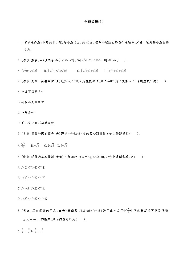 2021届高考数学二轮复习专题小题专练1401
