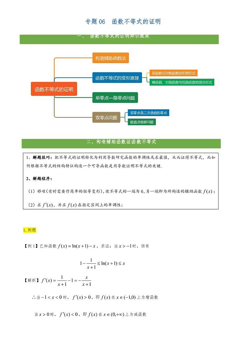 高考数学二轮复习专题06 函数不等式的证明(解析版)01