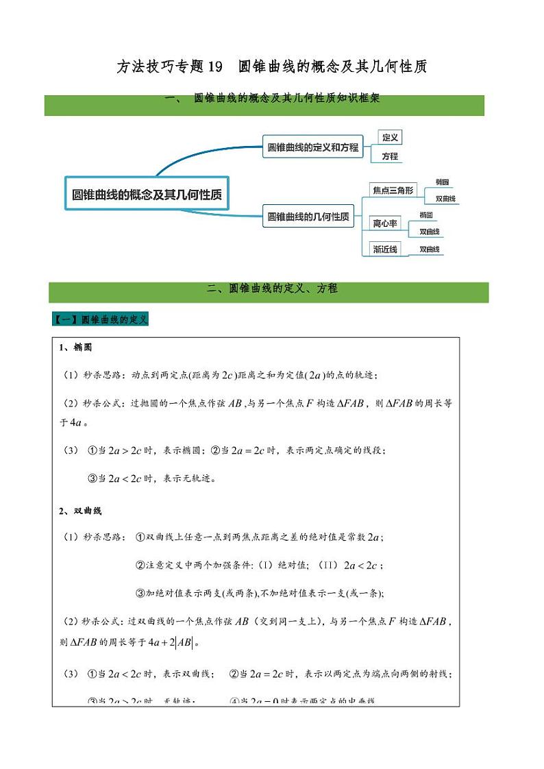 高考数学二轮复习专题19  圆锥曲线的概念及其几何性质（解析版）01