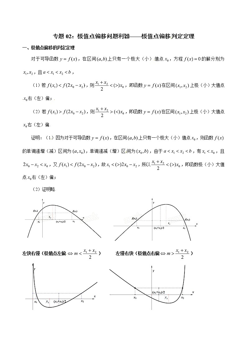 专题1.2 极值点偏移问题利器——极值点偏移判定定理-2020届高考数学压轴题讲义(解答题)（原卷版）01