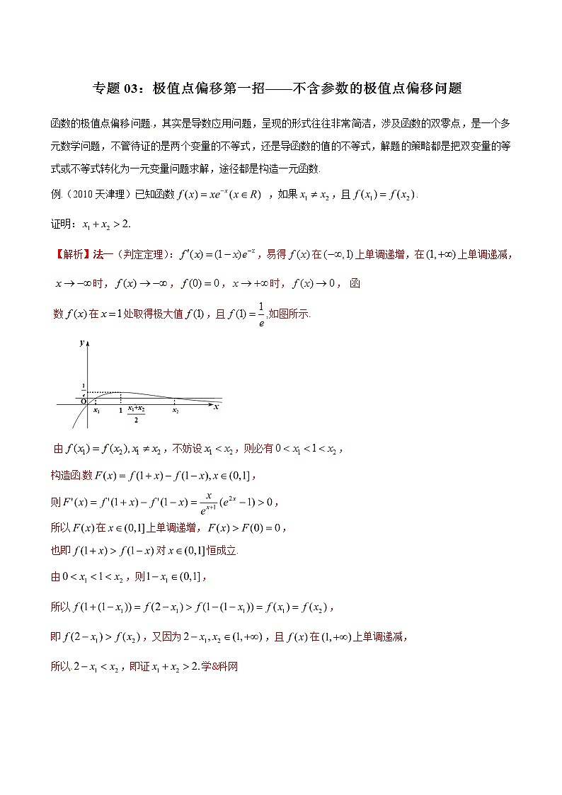 专题1.3 极值点偏移第一招——不含参数的极值点偏移问题-2020届高考数学压轴题讲义(解答题)（解析版）01